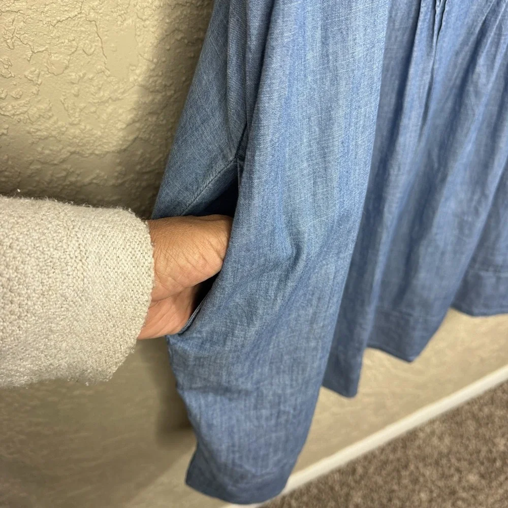 Sonoma Chambray Shirt Dress Womens Size 2X Blue 100% Cotton Pockets Lagenlook - Picture 4 of 10